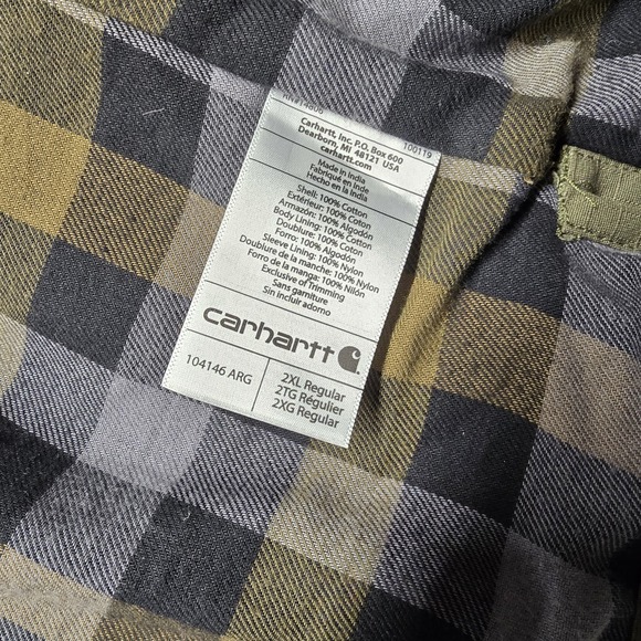 Carhartt 104146 Ripstop Solid Shirt Jacket 2XL Green Flannel Lined Coat - Picture 3 of 9